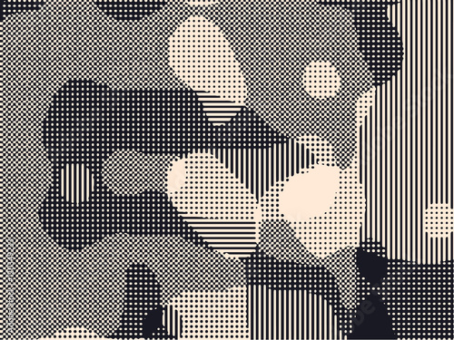 Abstract grunge vector background. Monochrome raster composition of irregular overlapping graphic elements.