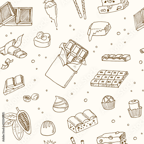 Vector seamless pattern with chocolate. Illustration for menus, recipes
