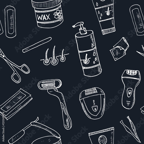Doodle seamless pattern with hair removal tools Vector