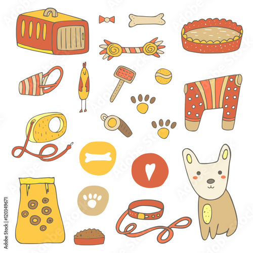 Cute hand drawn doodle dog stuff