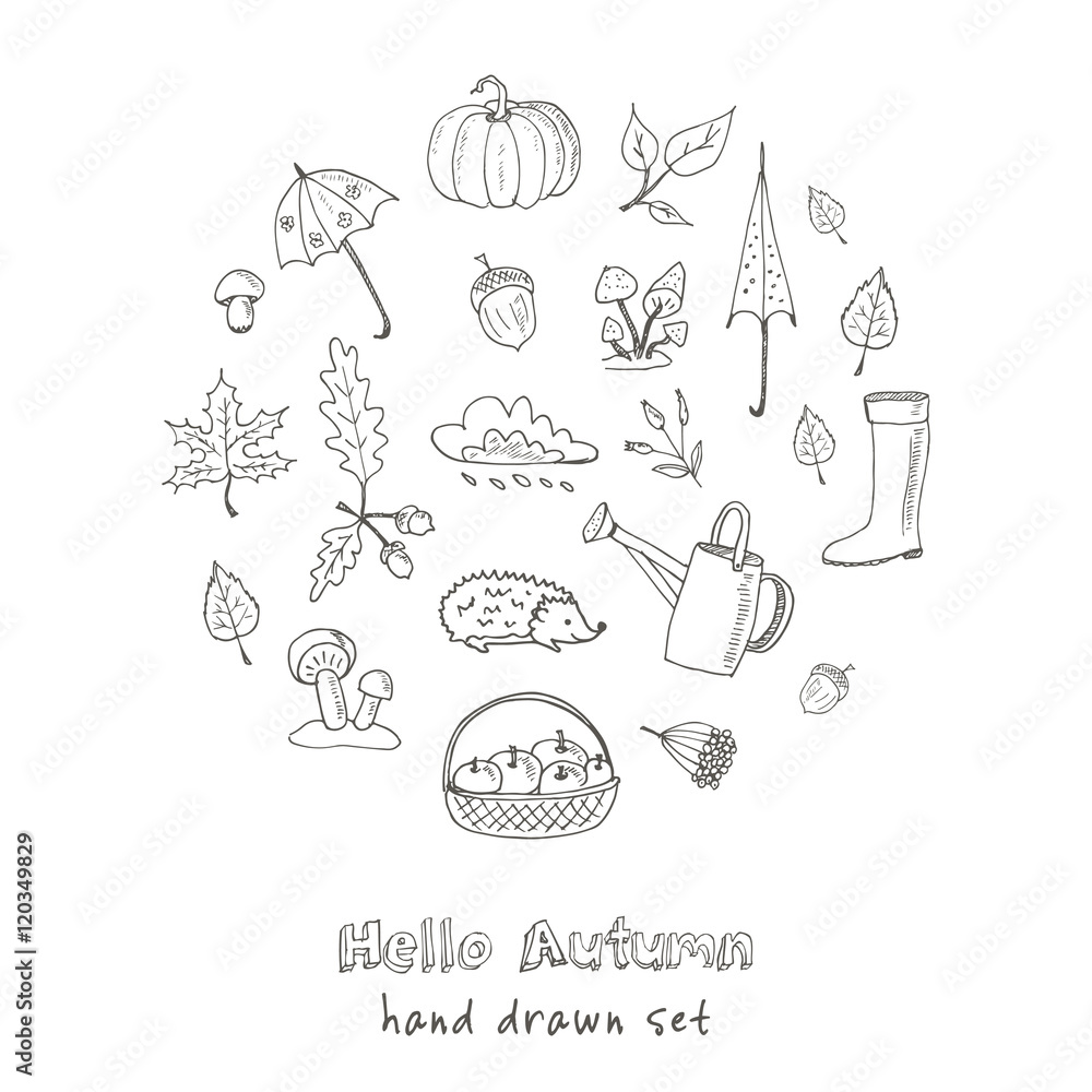 cute hand drawn autumn set