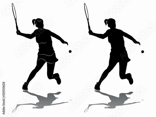 silhouette tennis player , vector drawing