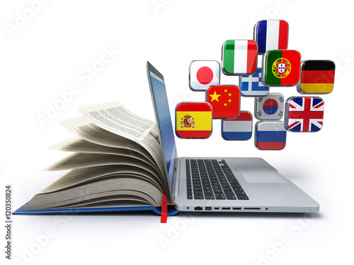 Billede på lærred E-learning or online translator concept. Learning languages onli