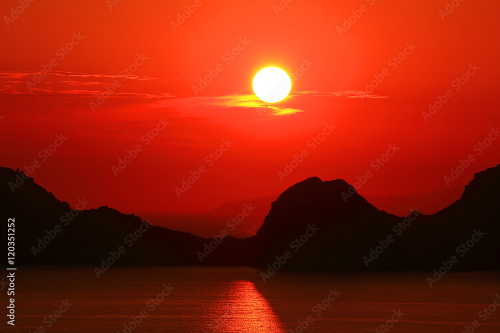 Naklejka premium sundown/sunset on corfu island town Afionas (greece)