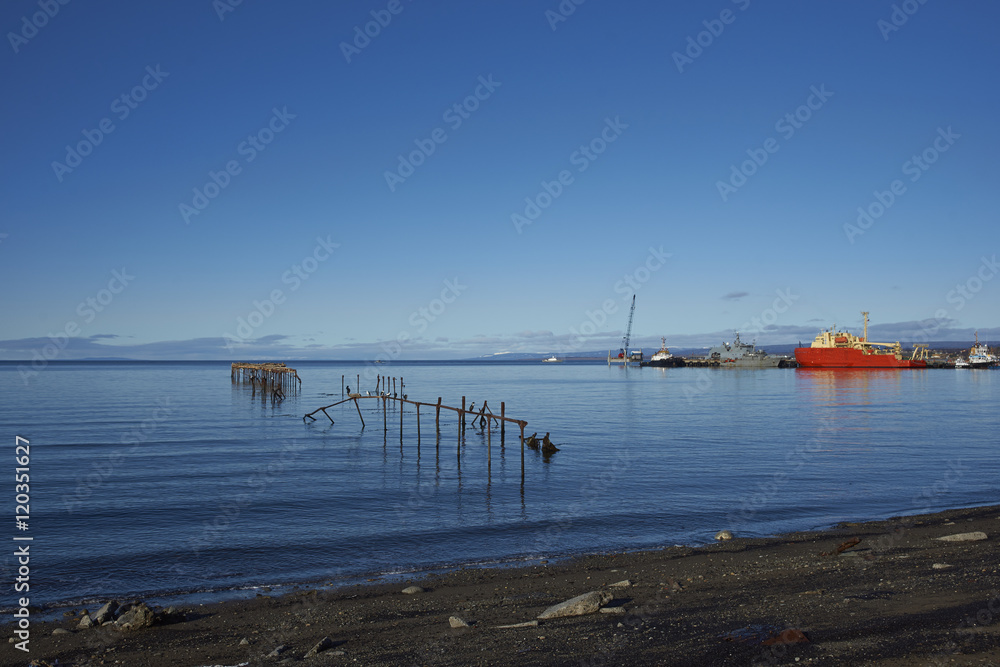 Historic waterfront of Punta Arenas running along the Magellan Strait in Patagonia, Chile