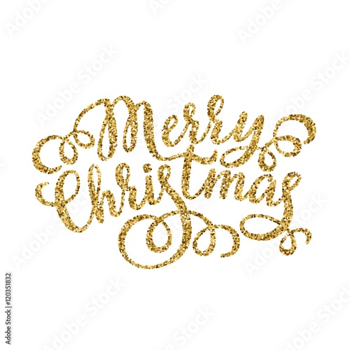 Merry Christmas gold glittering hand lettering inscription