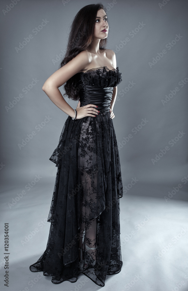 Glamour model in black lace dress Glamour model in black lace dress