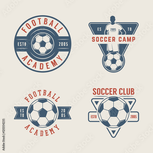 Set of vintage soccer or football logo, emblem, badge. 