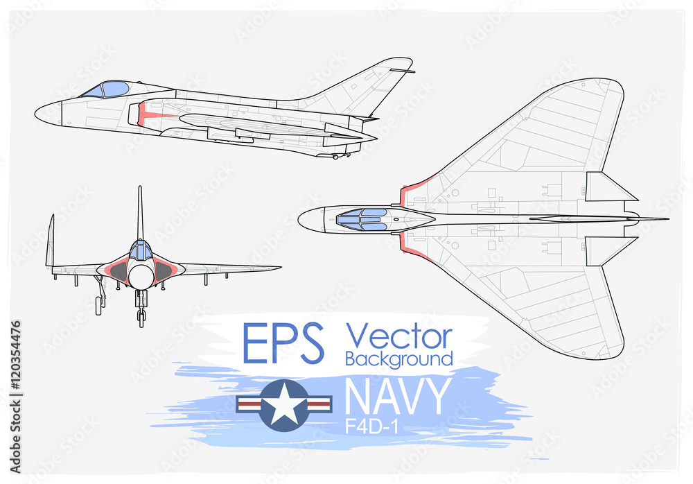 rysunek wektorowy samolotu na papierze, insygnia, Navy, F4D-1 - obrazy, fototapety, plakaty 