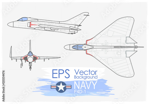 rysunek wektorowy samolotu na papierze, insygnia, Navy, F4D-1
