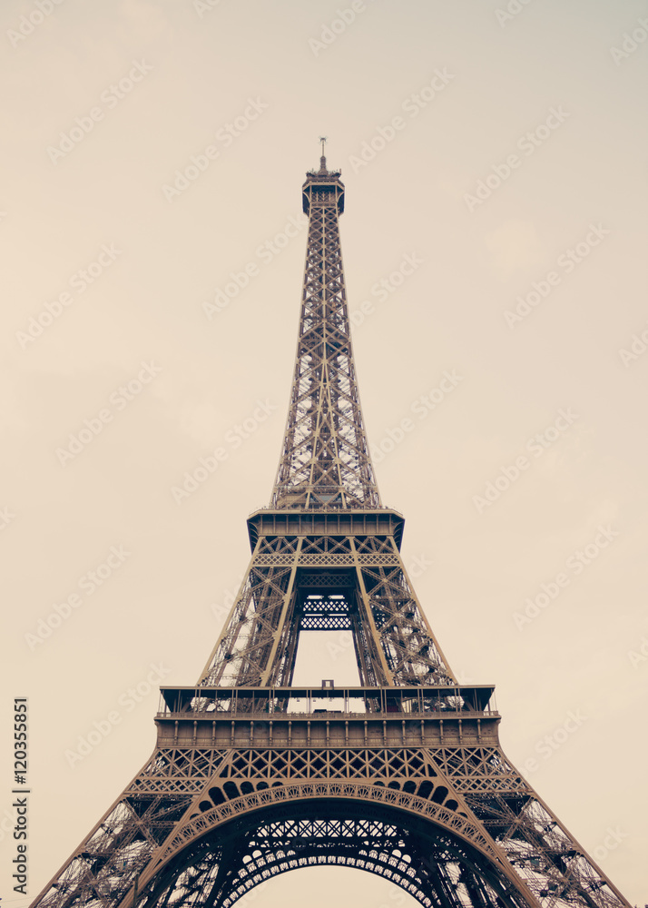 Eiffel Tower on hazy sky
