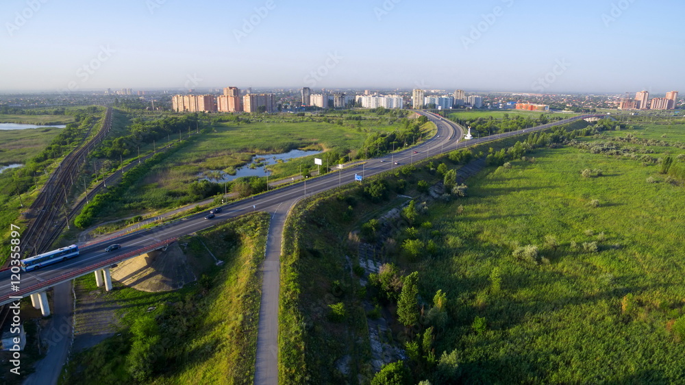 Car highway near the town Bataiysk. Russia. Rostov region