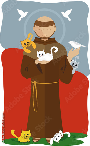 São Francisco de Assis com muitos gatinhos