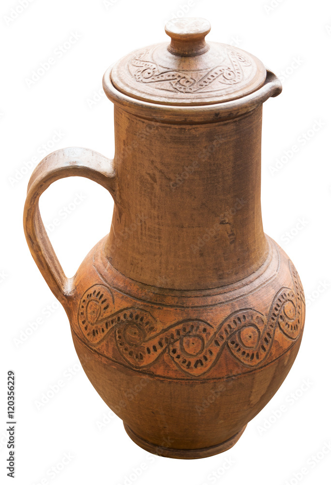 Ancient jug isolated on white. Clipping path included.