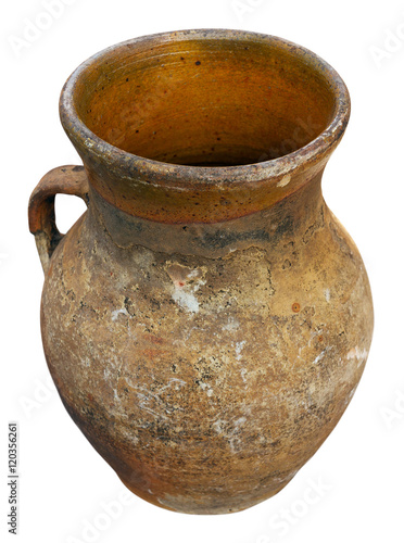 Ancient jug isolated on white. Clipping path included.