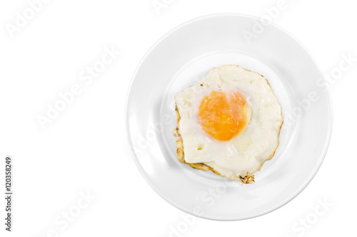 Fried egg / Fried egg on white plate.