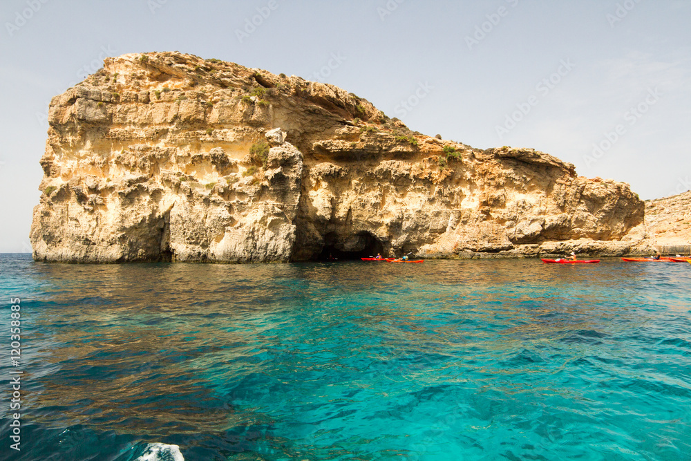 Crystal clear lagoon on Comino Island, Malta, Mediterranean