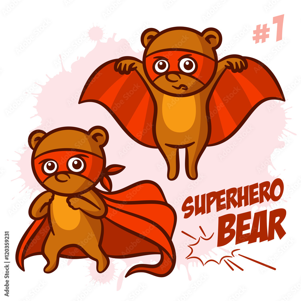 Superhero Bear Vector Illustration Set