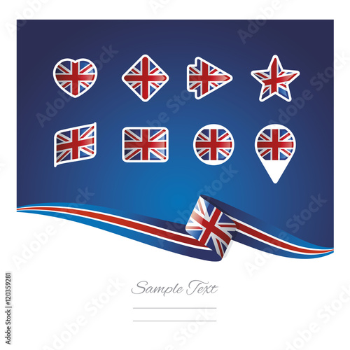 Abstract background UK flag ribbon icon set vector
