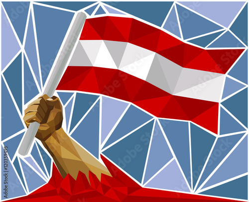 Arm Raising The National Flag Of Austria