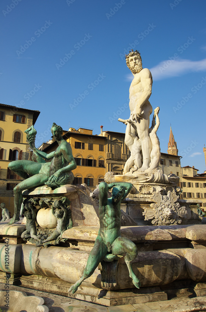 Obraz premium Fountain of Neptune and Palazzo della Signoria in Florence