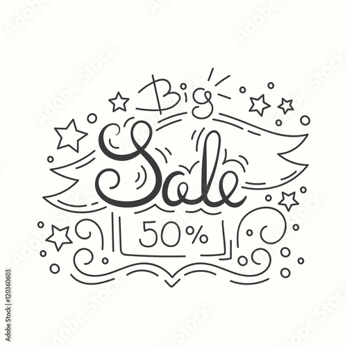 Line Style Sale Banner. Isolated Design on White Background.