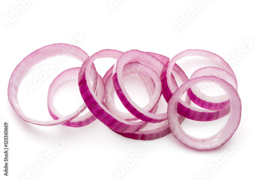 Sliced red onion rings isolated on white background cutout