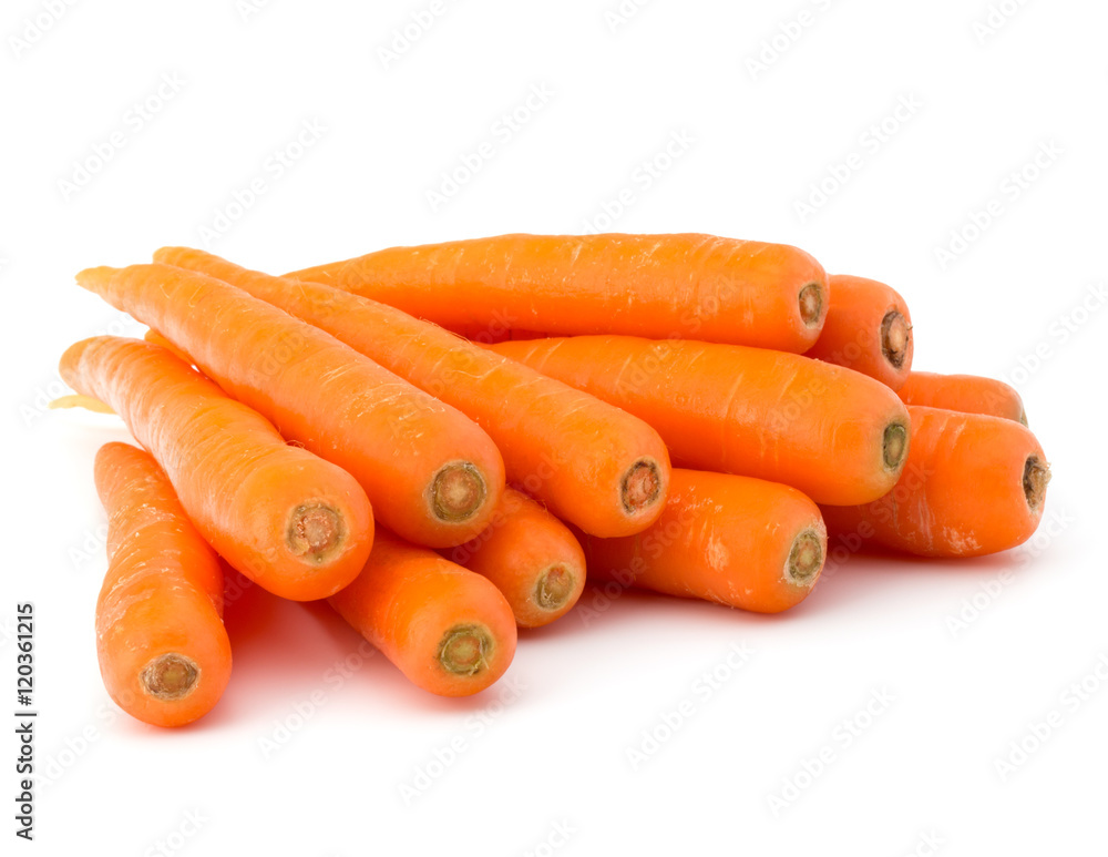 Sweet raw carrot tuber isolated on white background cutout Sweet raw carrot tuber isolated on white background cutout