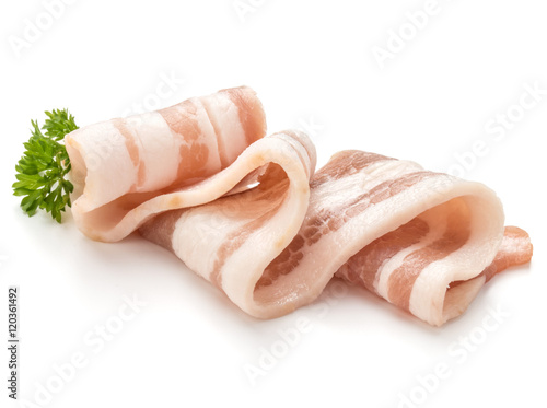  sliced bacon and parsley leaves isolated on white background cu
