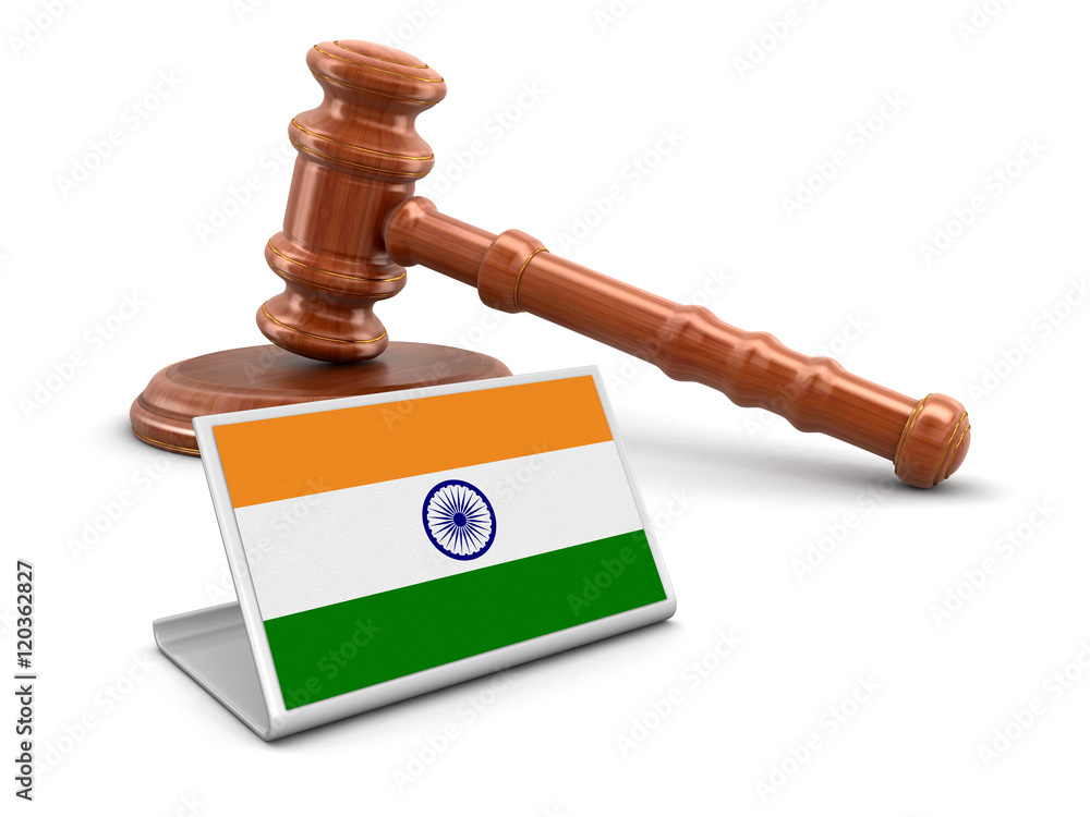 3d wooden mallet and Indian flag. Image with clipping path