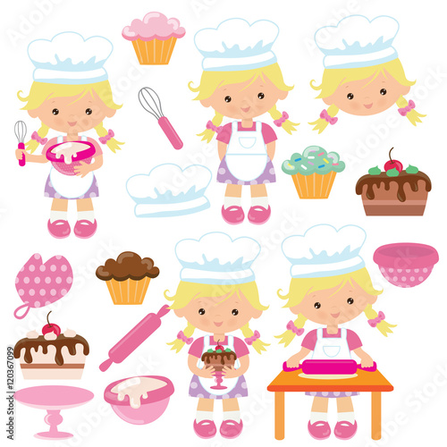 Cute baker girl vector illustration