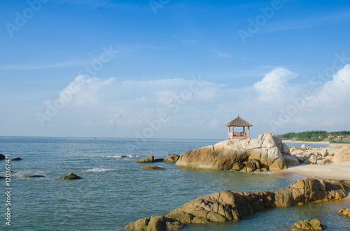 Small hut with asia style on beautiful beach. Place to practice photo