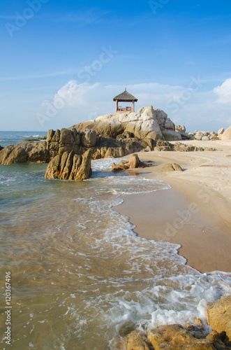 Small hut with asia style on beautiful beach. Place to practice photo