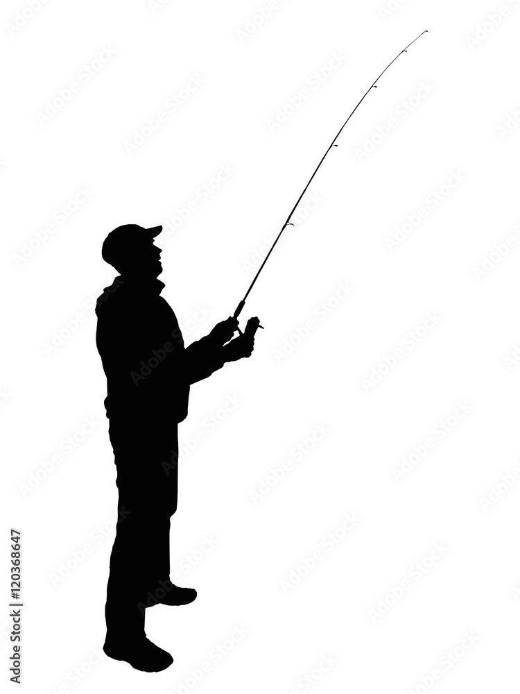 fisherman with spinning rod silhouette fisherman with spinning rod silhouette