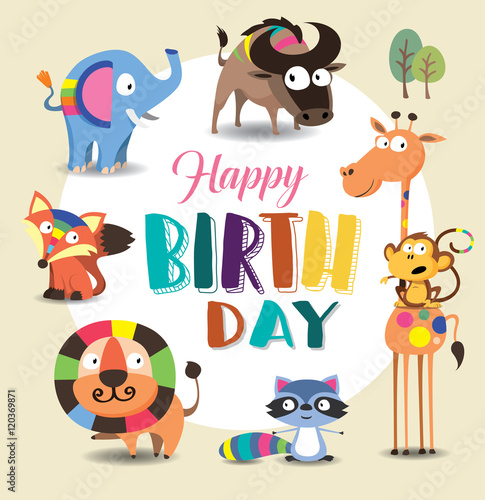 Birthday card with cute wild animal