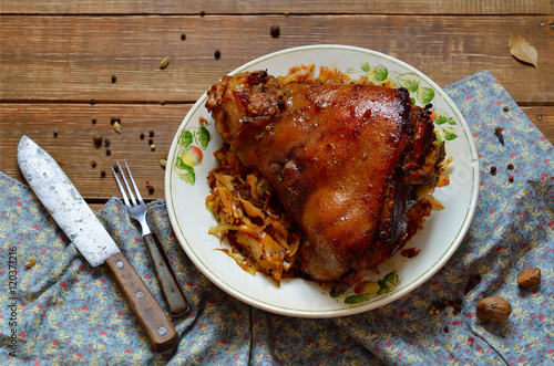 Eisbeinwith stewed cabbage photo