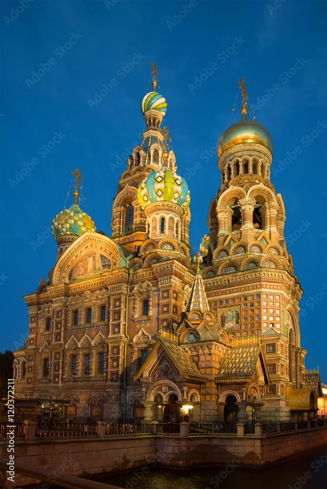 Cathedral of the Resurrection (Savior on Spilled Blood) in the night illumination. Saint-Petersburg, Russia