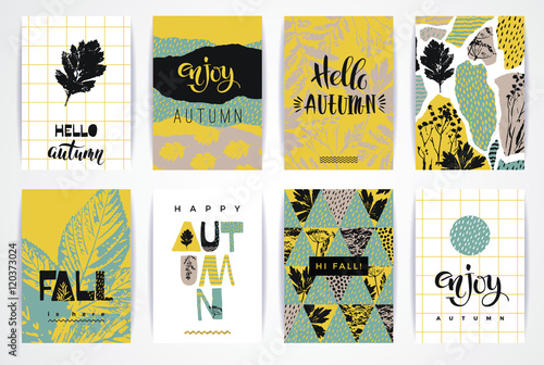 Set of artistic creative autumn cards.