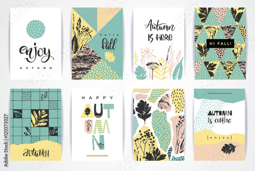 Set of artistic creative autumn cards.