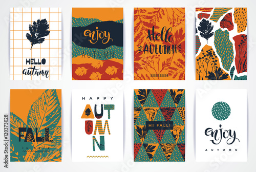 Set of artistic creative autumn cards.