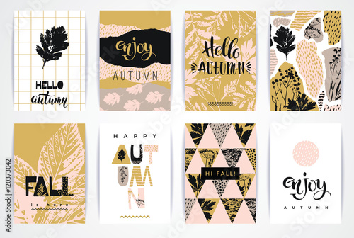 Set of artistic creative autumn cards.