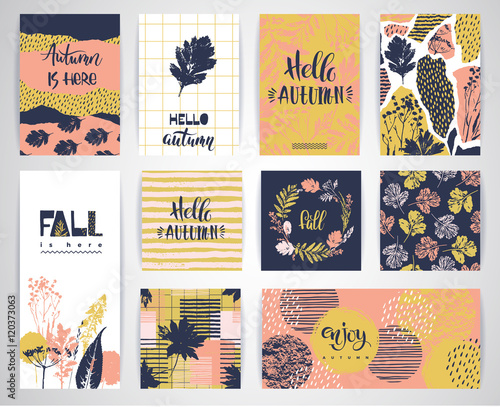 Set of artistic creative autumn cards.