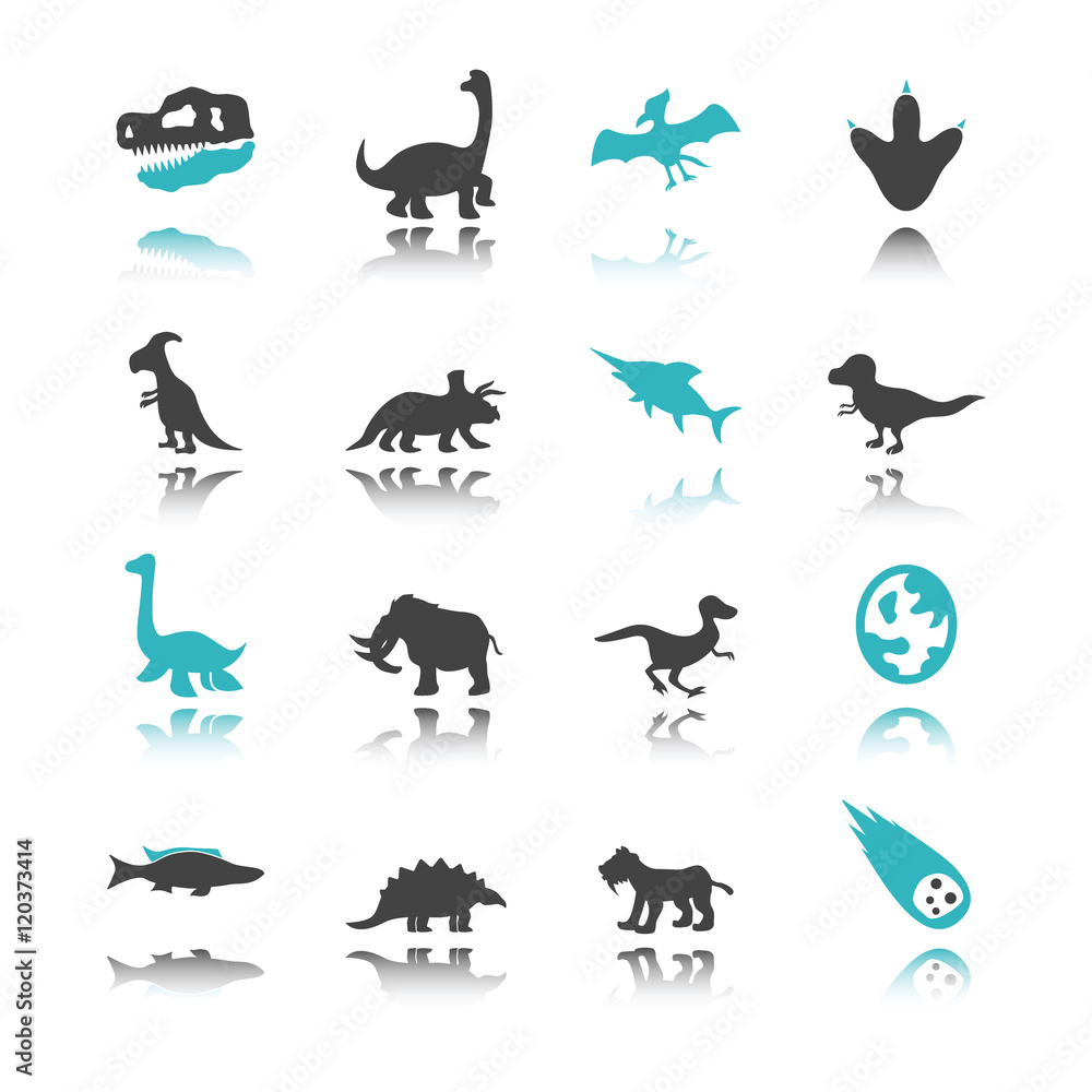 dinosaur icons with reflection