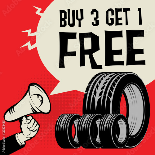 Megaphone Hand, business concept with text Buy 3 Get 1 Free