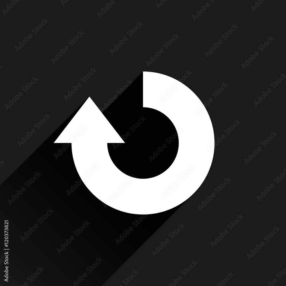 White arrow icon rotation sign on black background White arrow icon rotation sign on black background