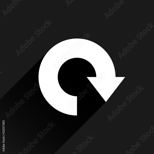 White arrow icon refresh sign on black background