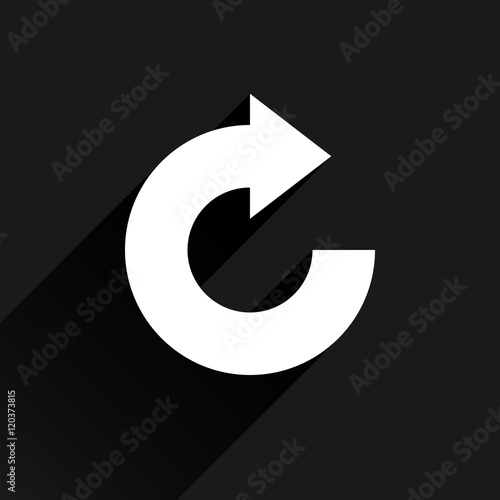 White arrow icon reset sign on black background