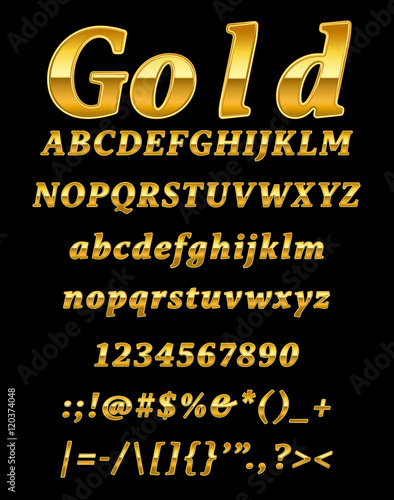 3d illustration of shine gold letter on black background