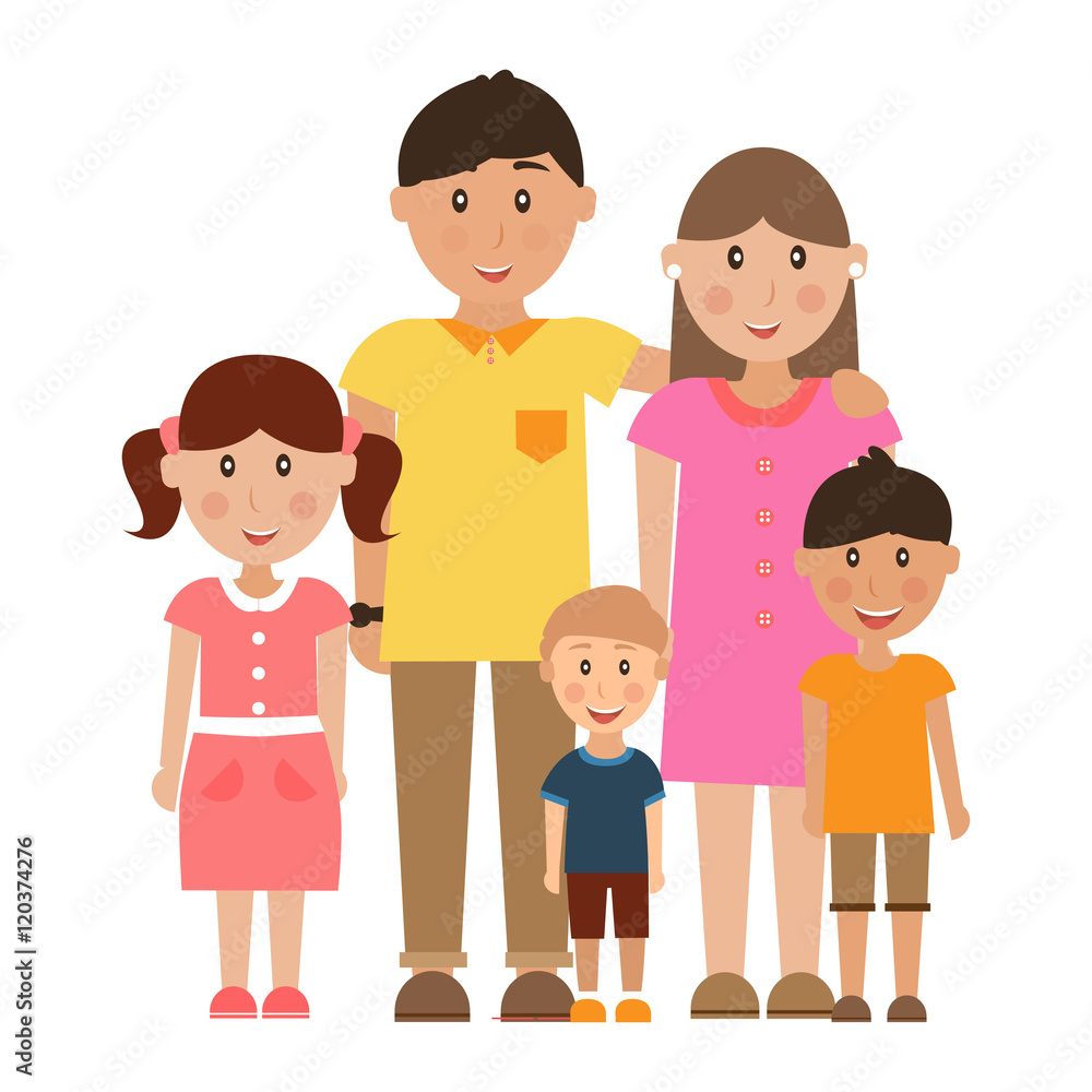 Young happy family, vector illustration.