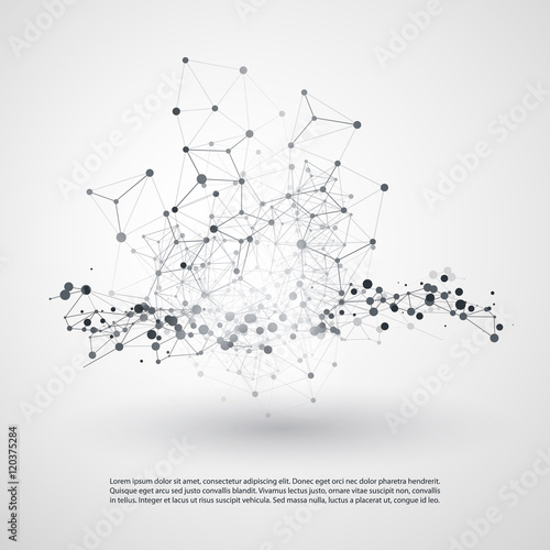 Abstract Cloud Computing and Global Network Connections Concept Design with Transparent Geometric Mesh, Wireframe - Illustration in Editable Vector Format